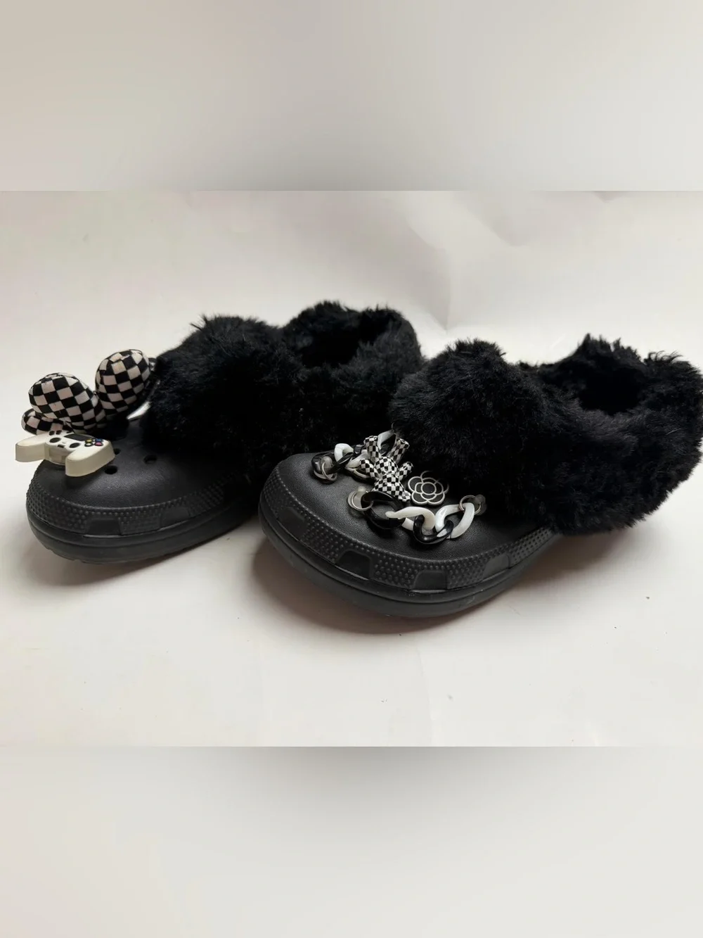 CROCS Black Faux-Fur Lined Platform Sandals with Charms